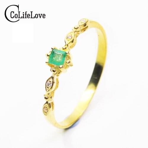 CoLife Jewelry fashion emerald ring 3 mm * 3 mm natural SI grade emerald sivler ring solid 925 silver emerald engagement ring
