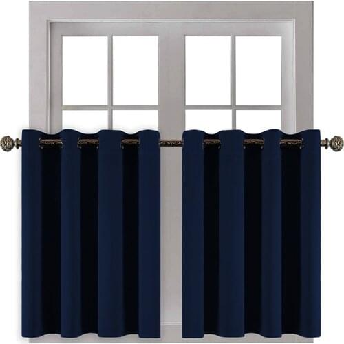 Blackout Short Curtains for Living Room Bedroom Kitchen Window Treatments Small Curtains Deep Blue Color Home Decoration Drapes