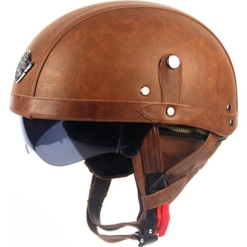 Free shipping 1pcs Motorcycle Motorbike Rider Half Open Face PU Leather Helmet Visor With Collar