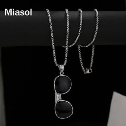 Cool Mens Glasses Necklace Stainless Steel Bright Black Mirror Pendant Trend Best Decoration Handsome Boy Jewelry T Collocation