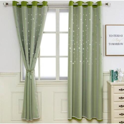 Lychee Hollow Out Star Window Blackout Curtain Green Color Double-layer Shade Curtains for Living Room Window Curtain Drape