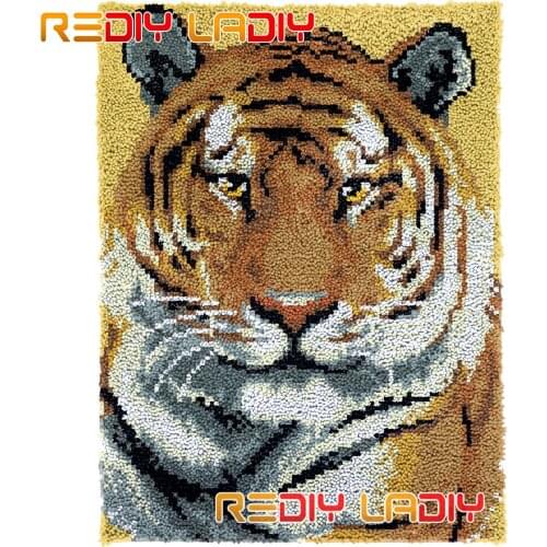 Latch Hook Rug Kits Tiger Face Plush Wall Tapestry DIY Carpet Rug Thick Yarn Arts Cushion Crocheting Floor Mat Home Decor Gifts