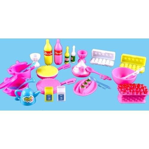 2016 new toys girls toys play house Mini Simulation tableware dolls Kitchen pots and pans dishes glasses cutlery for barbie doll