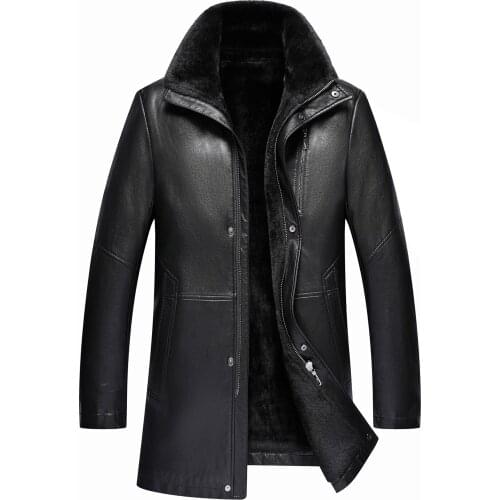 8819 New-style Fashion Thick Middle-aged Mens Clothing Plus Size Winter Coat Sheepskin Leather Jacket
