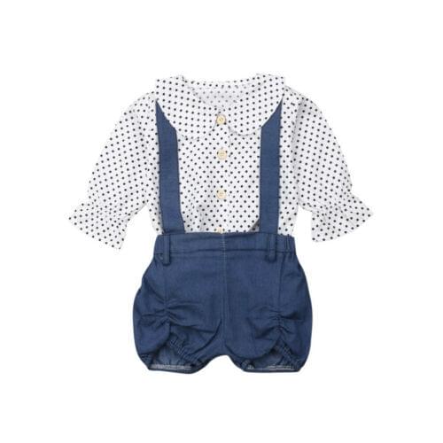 2019 Girl Clothes Autumn Toddler Kid Baby Girl Clothes Polka Dots Tops+Bib Shorts Pants 2pcs Outfit Set
