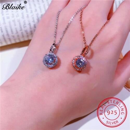 925 Sterling Silver Round Pendant Necklaces For Women White Sapphire Zircon Bridal Choker Wedding Clavicle Necklace Fine Jewelry