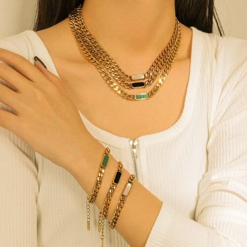 Punk Style Cuban Chain 18K Gold Plated Stainless Steel Necklace For Women Shell Pendant Statement Choker Neckalce