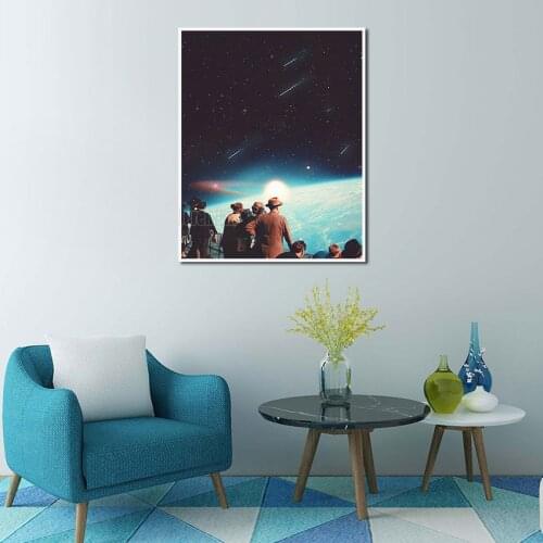 Landscape Art Painting Silent Night Alone To Enjoy The Beautiful Meteor Picture On The Starry Sky Modern Background Decoration
