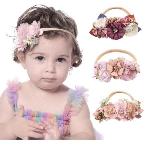 Baby Girl Headband Princess Crown Hair Accessories Simulation Flower Headband for Girls Stretch Mesh Hair Band Photo Low price