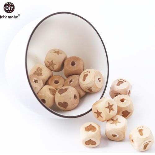 Lets Make Baby Teether 10pc 12 mm Wood Beads Heart Star Ankle Food Grade Wooden Teether DIY Necklace Teething Toys Baby Product