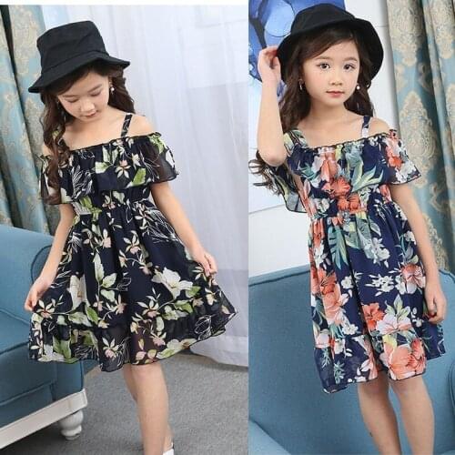 Holiday Kids Dresses For Girls 2019 Clothing Chiffon Summer Printed Floral Dress Girl 10 12 13 4 6 8 Years Baby Kids Clothes