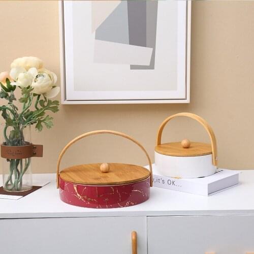 Japanese ceramic separated fruit tray household snack tray with lid hard water fruit tray dry fruit tray grain container