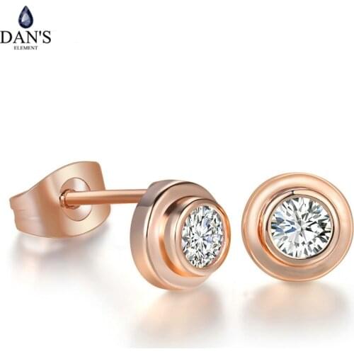 DANS ELEMENT Brand Simple Style Zirconia Copper Rose Gold Color Fashion Stud Earrings for Women Sales DEE881142rose