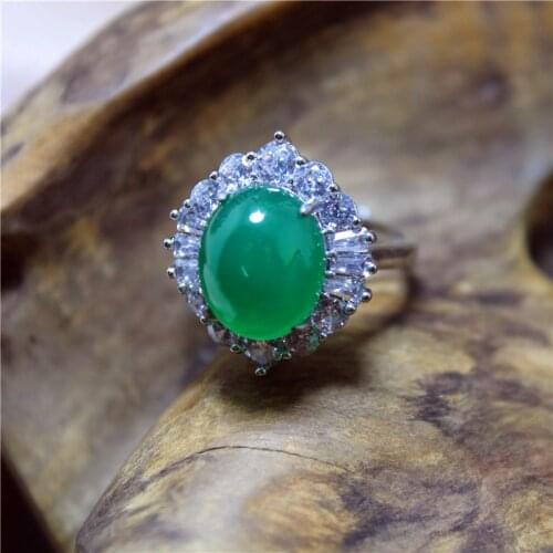 Liemjee Personality Fashion Jewelry Green Agate Silver Plated Full Zircon Ring For Women Feature Concise Namour Charm Gift