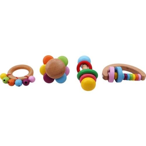 1PC Baby Toy Handbell Musical Educational Instrument Toddlers Rattle Kid Wooden Bell Rattles Speelgoed Hand Shake Rattles Toys