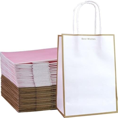 10Pcs/Lot Wholesale New Gift Bags with Handles 5 Colors Party Favor Bags 4 Sizes Kraft Paper Bag Shopping Bags for Boutique