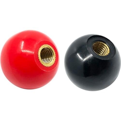 2PCS Black Red Bakelite Ball Lever Knob M4-M12 Brass Insert Lathe Ball Knob Copper Core Knob Ball Shaped Head Clamping Nuts
