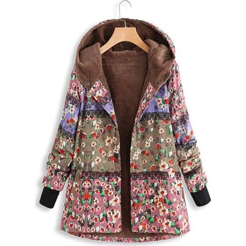 2021 Winter New Cotton Linen Printed Cotton Padded Jacket With Plush And Thickened Coat Cotton Padded Jacket For Women Qm