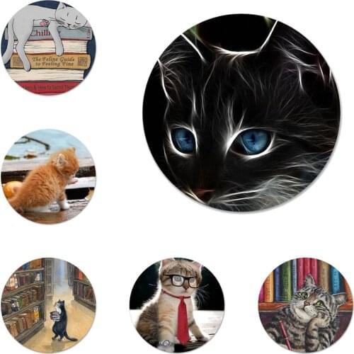 58mm lovely cat reading book animal Adorable Colored Drawing Badge Brooch Pin Accessories For Clothes Backpack Decoration gift