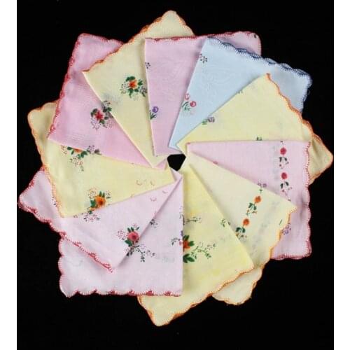 6Pcs Vintage Cotton Ladies Embroidered Lace Handkerchief Women Floral Hanky New