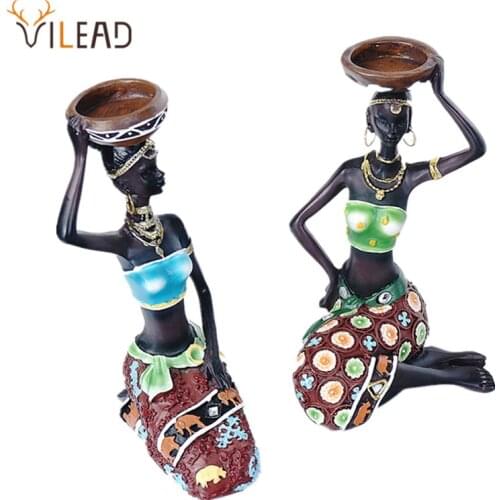 VILEAD 2pcs Decorative Tealight Candle Holder African Figurines Tabletop Decoration Home Party Decor Gift New Year Candlestick