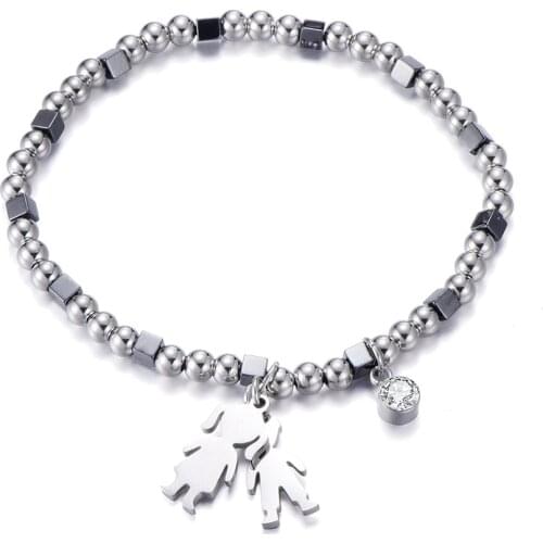 Steel Figure Boy Girl Charms Bracelet For Women Men Stainless Steel Crystal Beads Bracelet Jewelry Accessory Party Birthday Gift