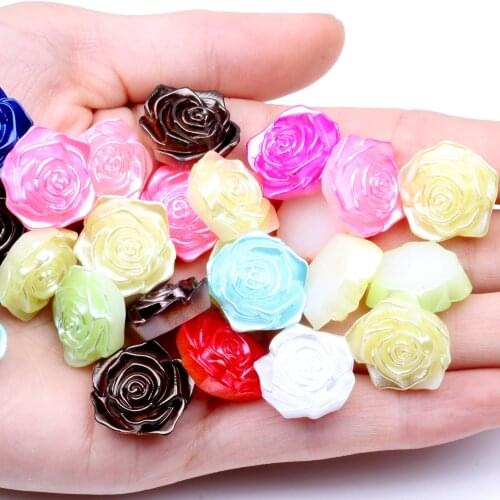 Imitation Half Pearl 200pcs 18mm Plastic ABS Beads Rose flower Flat Back Beads For Scrapbook DIY Jewelry Handmade Craft Making