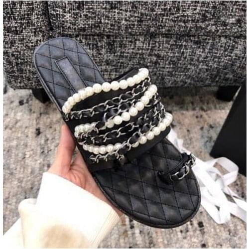 Chains pearl Beads Mixed 2020 women slipper flip flop Brand Design Summer slides Shoes Woman Chaussures Femm