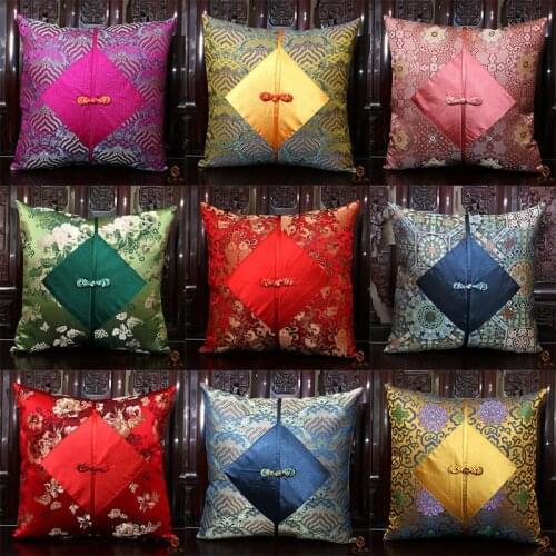 Patchwork Chinese knot Natural Mulberry Silk Pillow Case Luxury Christmas Chair Covers for Cushions Ethnic Couch Pillow