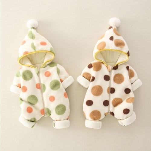 Baby clothes winter clothes boys girls lovely clip cotton warm big and small dot one-piece clothes thickened out hugging clothes