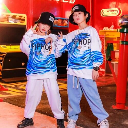 Kids Ballroom Hip Hop Dance Clothes Children Long Sleeved Streetwear Loose Pants Suit Jazz Modern Dance Perfomance Wear DQS7933