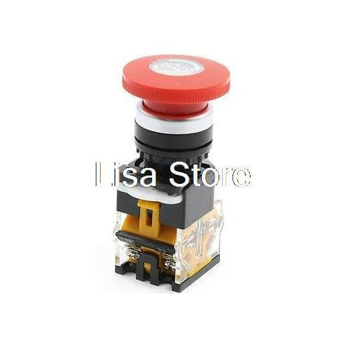 DPST NO NC Red Mushroom Latching Emergency Stop Push Button Switch 380V 10A