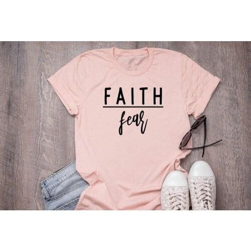 Faith Fear Graphic T-Shirt Hipster Summer Cotton Faith Christian Slogan Grunge Tee Stylish Bible Christian Jesus Vintage Tops