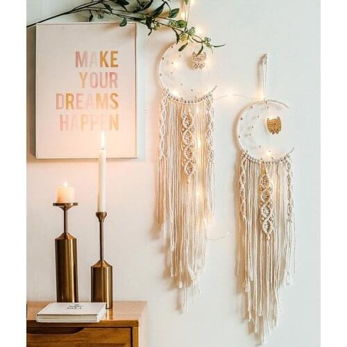 Boho Macrame Wall Hanging with Owl Pendant, Woven Dream Catcher, Macrame Tapestry Wall Art, Living Room Decor, Wedding