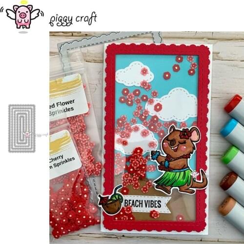 Piggy Craft metal cutting dies cut die mold Flower wavy rectangular frame Scrapbook paper craft knife mould blade punch stencil
