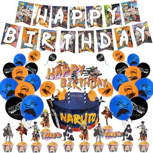 Naruto Birthday Theme Party Set Japanese Anime Pull Flag Balloon Cake Row Party Decoration Supplies Gender Reveal Baby Shower