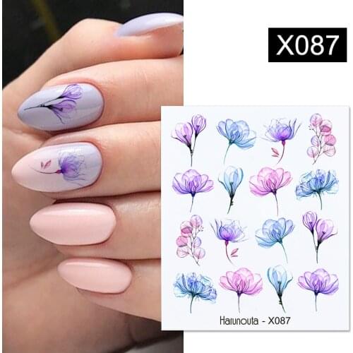 Harunouta Purple Blue Flowers Ink Blooming Nail Water Decals Geometry Line Ripple French Nail Stickers Manicuring Foils Wraps