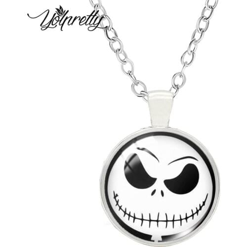 New Arrival The Nightmare before Christmas Jack and Sally Glass Cabochon Necklace Pattern Fashion Necklace Pendants Jewelry