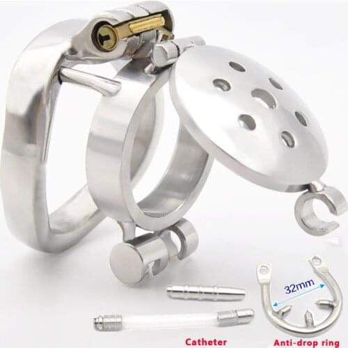 New Stainless Steel Chastity Cage Metal Bondage Cock Cage With Urethral Dilator Catheter Stainless And Anti-drop Ring Penis Ring