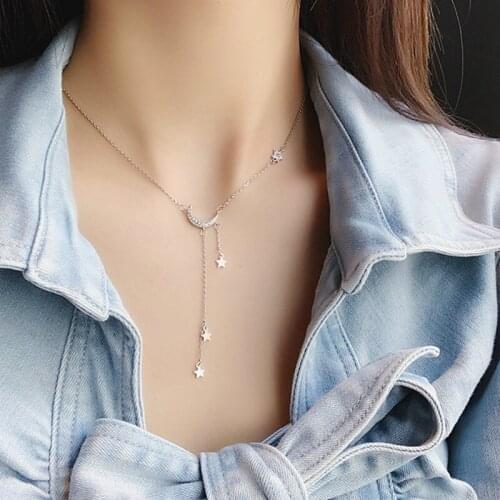 New Style Simple Temperament Stars Moon Necklace Fashion Sweet Moon Tassel Necklace Womens Banquet Wear Jewelry