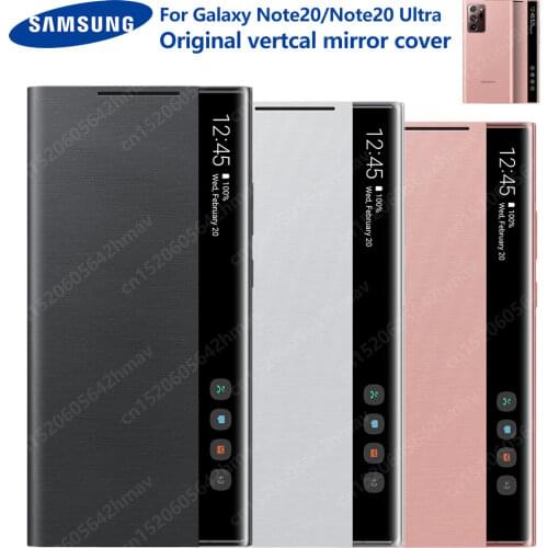 Original Vertical Mirror Clear View Phone Case For Samsung Galaxy Note20 Note 20 Ultra 5G Smart View Flip Cover Intelligent Case