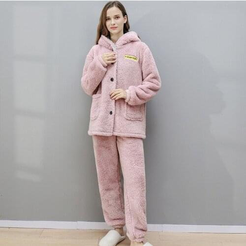 2020 Autumn Winter New Flannel Animal Head Home Pajamas Two-Piece Suit Cute Warm Couple Home Service