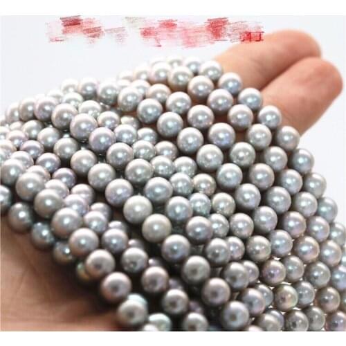 Wholesale 7-8MM Dyed Grey Pearl Necklace Strand String Jewelry Beads Accessory Near Round Shape
