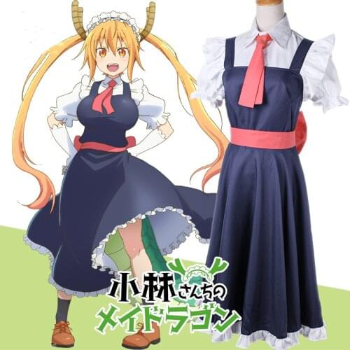 Full set Kobayashi san Chi no Maid Dragon Cosplay Costumes Miss Kobayashis Dragon Maid Tooru Costumes includes shoes and horn