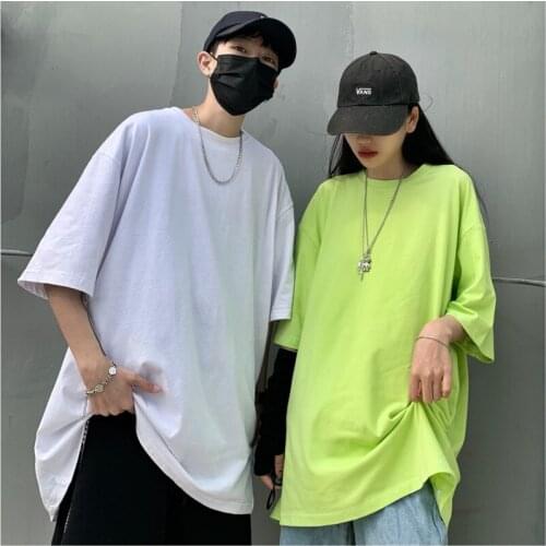 Plain Oversized T-Shirt All Men Women Loose Casual Lifestyle Wear Trend T-shirts Streetwear Hip-Hop All-match Couples Inside Top