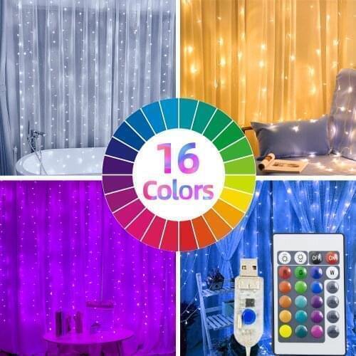 3X3M LED Christmas USB Curtains String Lights Remote Control Wedding Curtains Home Bedroom Decoration Outdoor Holiday Lights