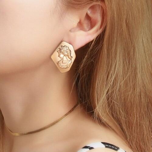 Korean Simple Statement Earrings Stainless Steel Stud Earrings For Women Vintage Roman Portrait Gold Colour Earing 2020 Jewelry