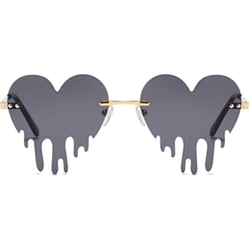 Metal Frame Fashion Love Heart Rimless Sunglasses Women Tears Shape Steampunk Sunglasses Unique Vintage Eyewear UV400 Driver
