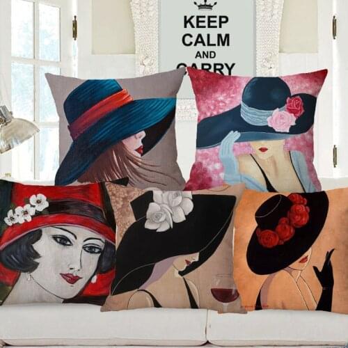 Modern Fashion Girls Women Hat Cushion Cover Home Decorative Sofa Throw Pillow Case