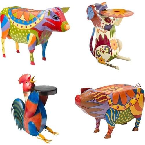 Resin Handicraft Colorful Folk Art Animal Dog Cow Chicken Pig Resin Statue for Home Garden Decoration